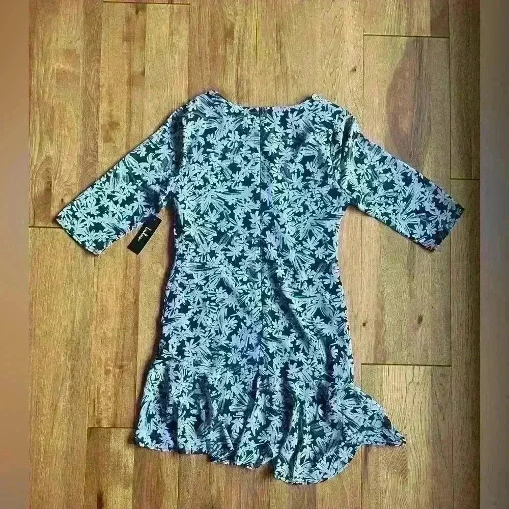 Lulus Lalaine Black and Blue Floral Ruched Dress Sz M ‎ Wedding Party Flirty - Picture 6 of 11